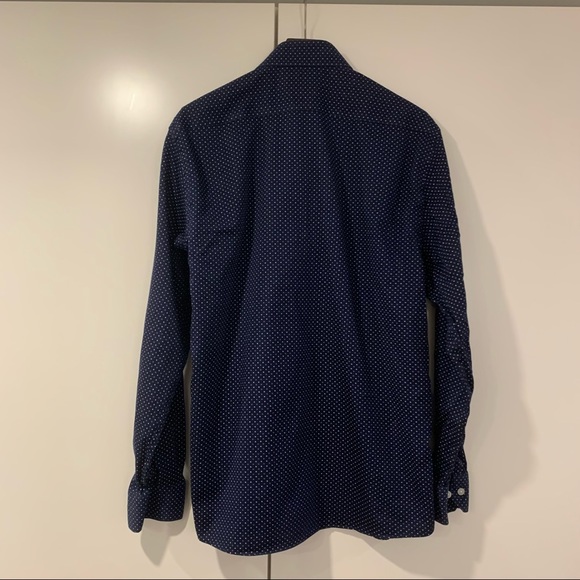 RW&Co Men's Navy Blue Dress Shirt with White Dot Detailing Size Medium - Picture 3 of 6